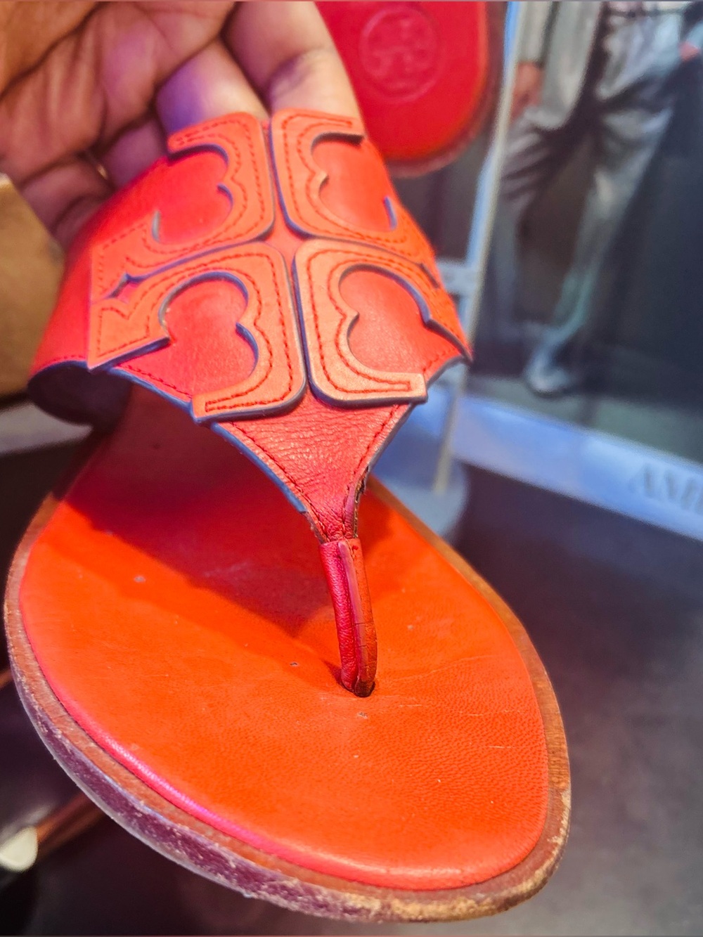 SALE•Tory Burch Red/Black Logo Slide Sandal Duo Bundle(Red/Orange Free w Flaw) - Picture 5 of 16
